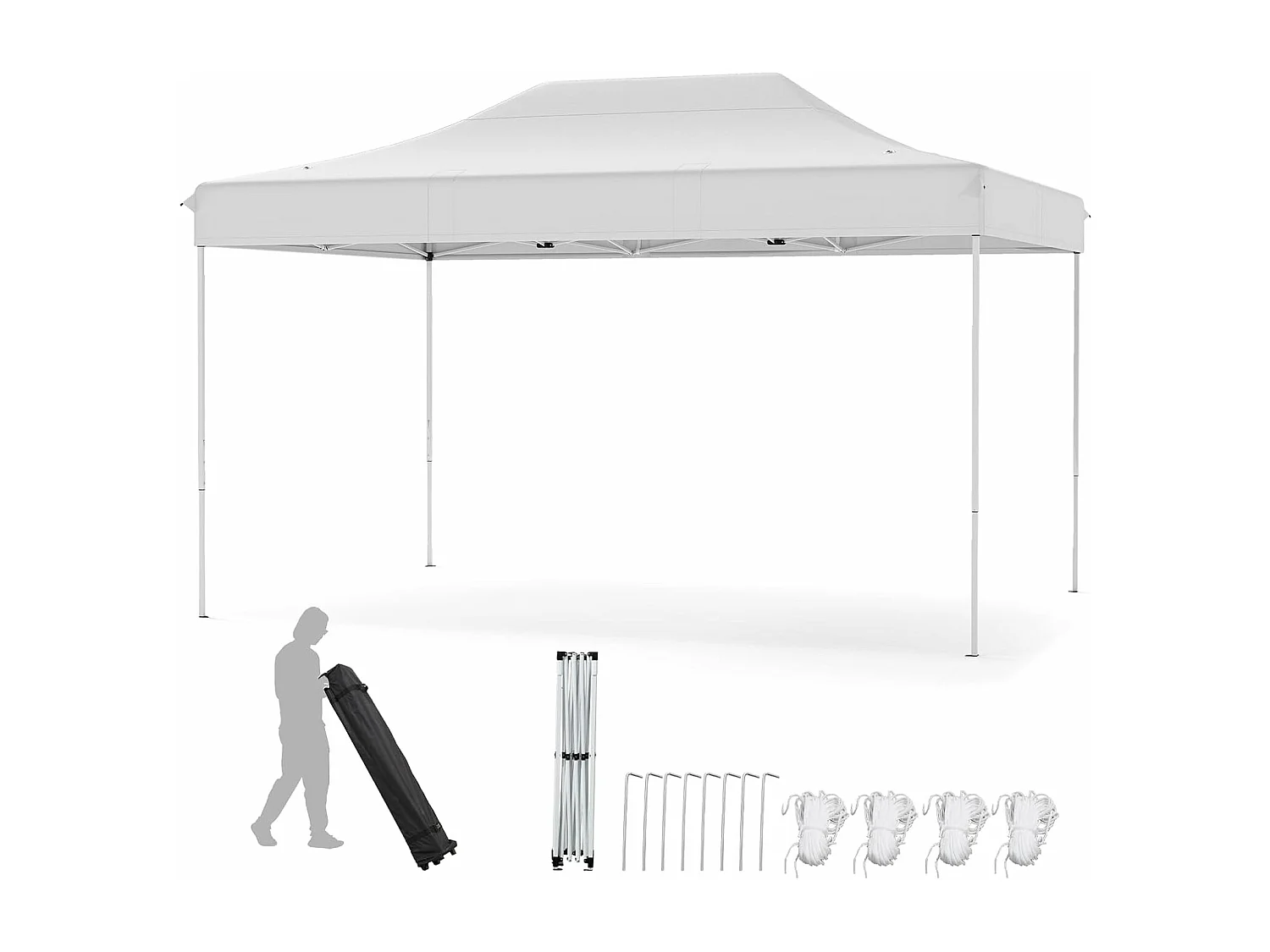 Tonnelle de Jardin Instantanée 300 x 445 CM, Tente de Jardin avec Trous de Drainage Sac à roulettes 4 Cordes, Abri Ajustable pour Marché Camping Mariage (Beige)