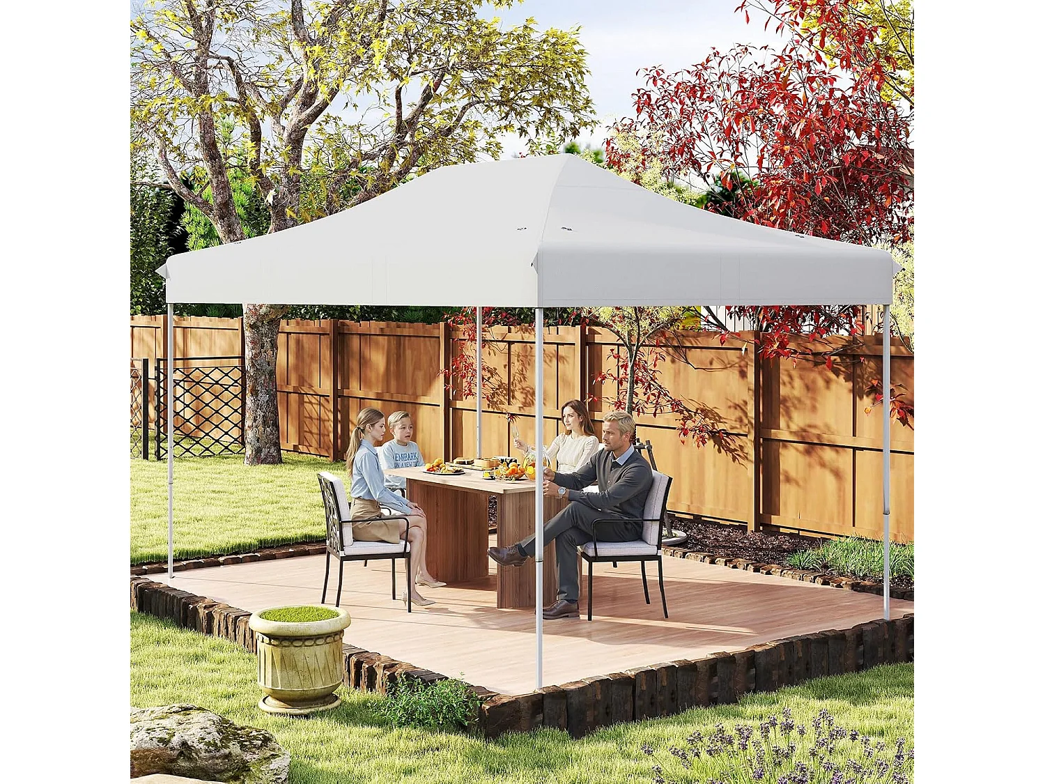 Tonnelle de Jardin Instantanée 300 x 445 CM, Tente de Jardin avec Trous de Drainage Sac à roulettes 4 Cordes, Abri Ajustable pour Marché Camping Mariage (Beige)