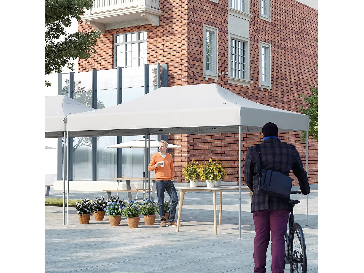 Tonnelle de Jardin Instantanée 300 x 445 CM, Tente de Jardin avec Trous de Drainage Sac à roulettes 4 Cordes, Abri Ajustable pour Marché Camping Mariage (Beige)