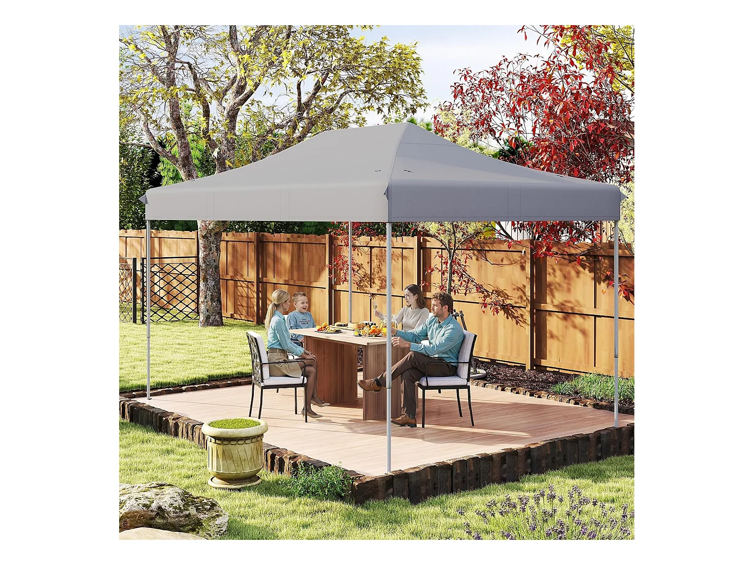 Tonnelle de Jardin Instantanée 300 x 445 CM, Tente de Jardin avec Trous de Drainage Sac à roulettes 4 Cordes, Abri Ajustable pour Marché Camping Mariage (Gris)