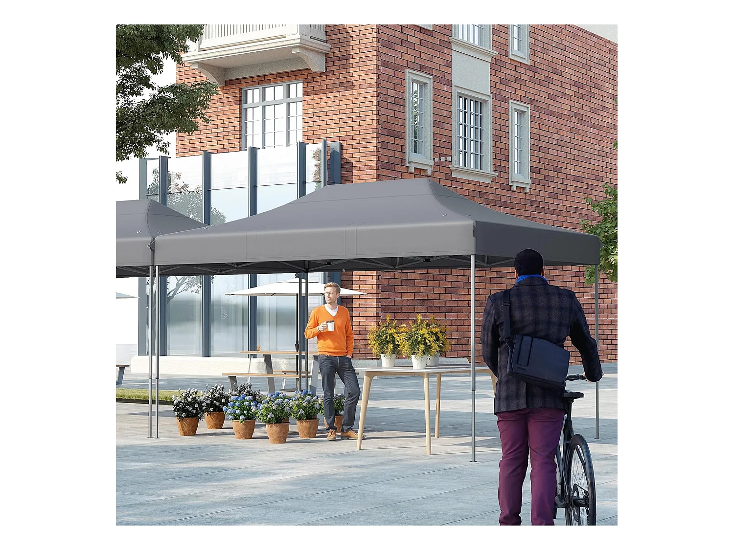 Tonnelle de Jardin Instantanée 300 x 445 CM, Tente de Jardin avec Trous de Drainage Sac à roulettes 4 Cordes, Abri Ajustable pour Marché Camping Mariage (Gris)