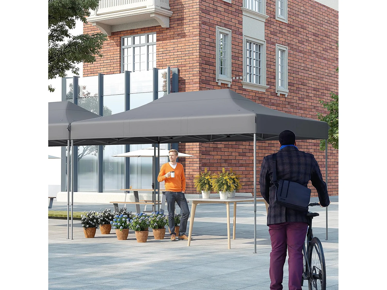 Tonnelle de Jardin Instantanée 300 x 445 CM, Tente de Jardin avec Trous de Drainage Sac à roulettes 4 Cordes, Abri Ajustable pour Marché Camping Mariage (Gris)