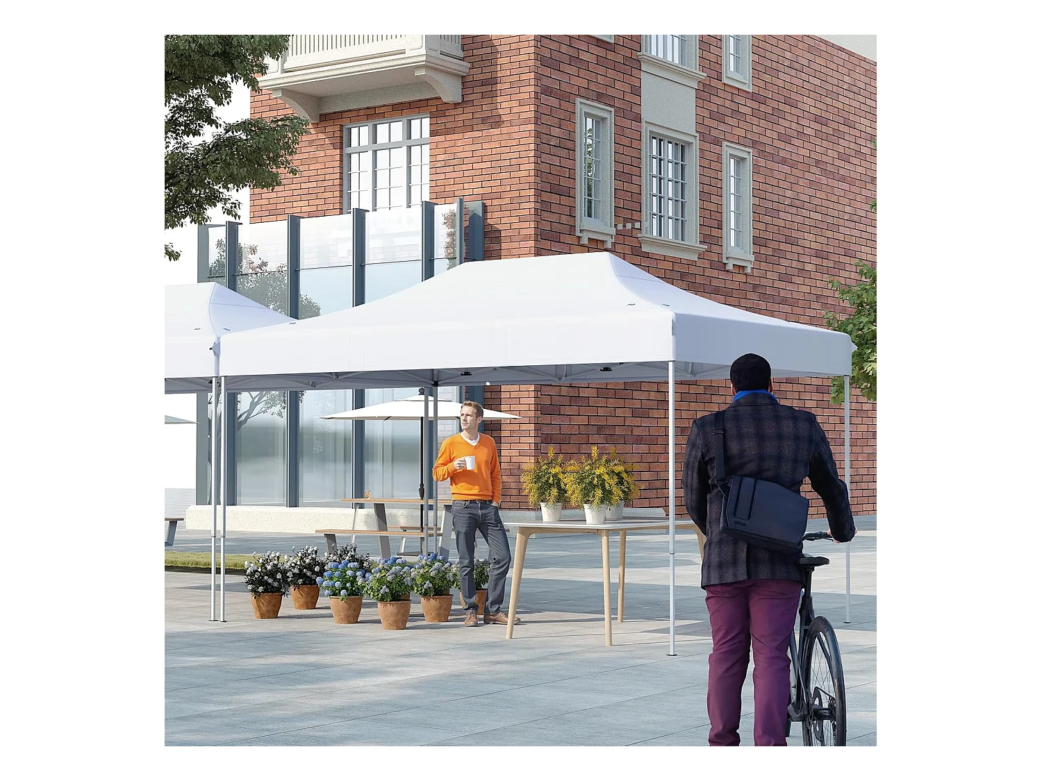 Tonnelle de Jardin Instantanée 300 x 445 CM, Tente de Jardin avec Trous de Drainage Sac à roulettes 4 Cordes, Abri Ajustable pour Marché Camping Mariage (Blanc)