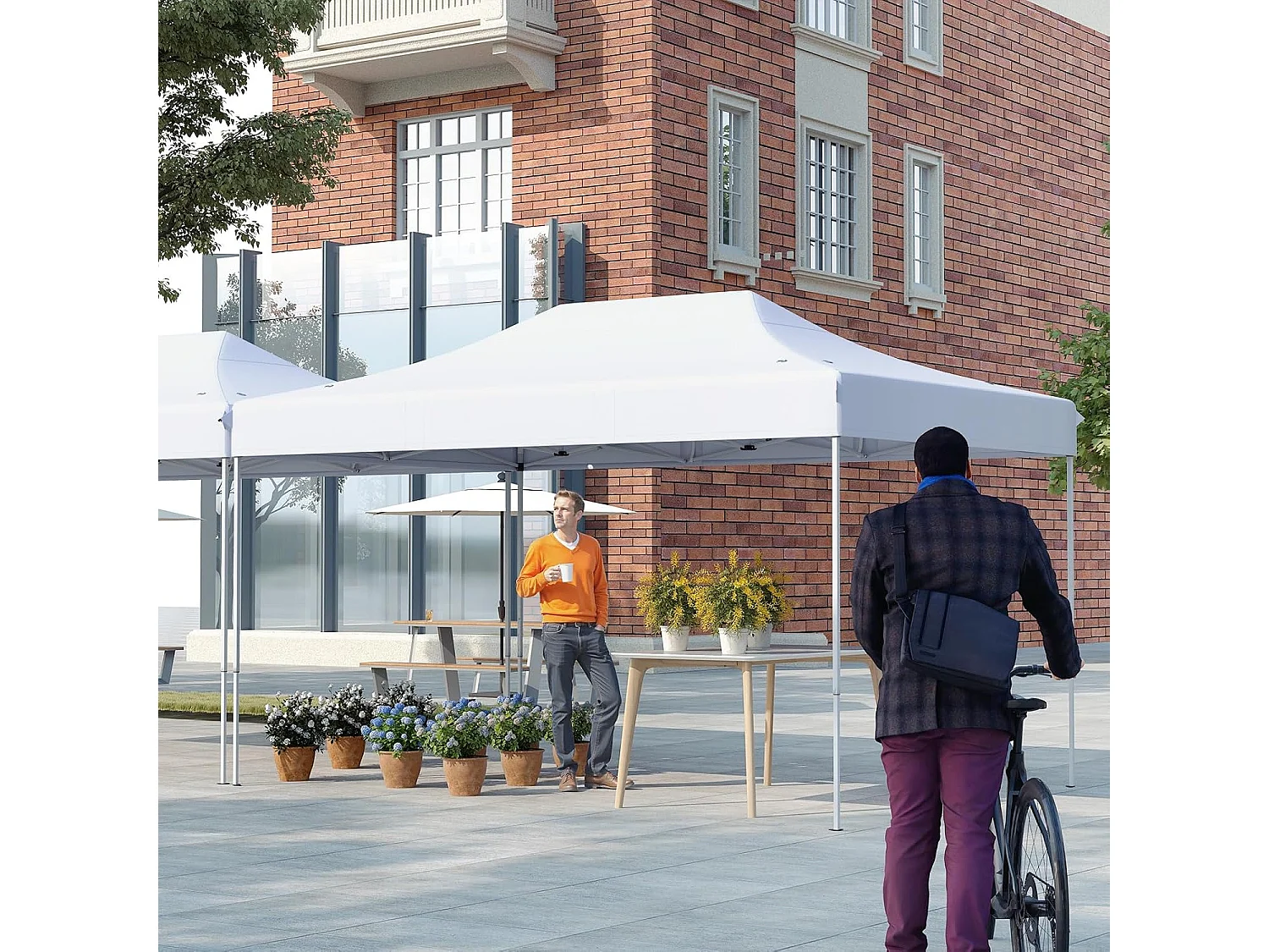 Tonnelle de Jardin Instantanée 300 x 445 CM, Tente de Jardin avec Trous de Drainage Sac à roulettes 4 Cordes, Abri Ajustable pour Marché Camping Mariage (Blanc)