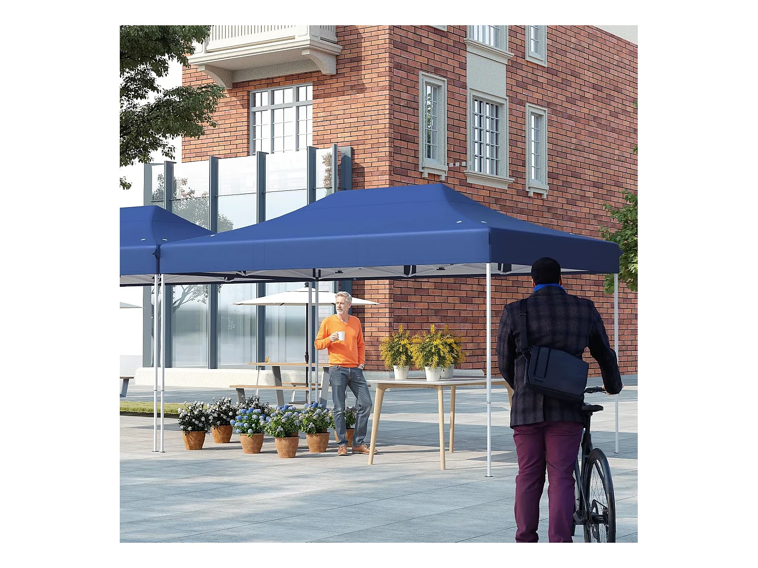 Tonnelle de Jardin Instantanée 300 x 445 CM, Tente de Jardin avec Trous de Drainage Sac à roulettes 4 Cordes, Abri Ajustable pour Marché Camping Mariage (Bleu)