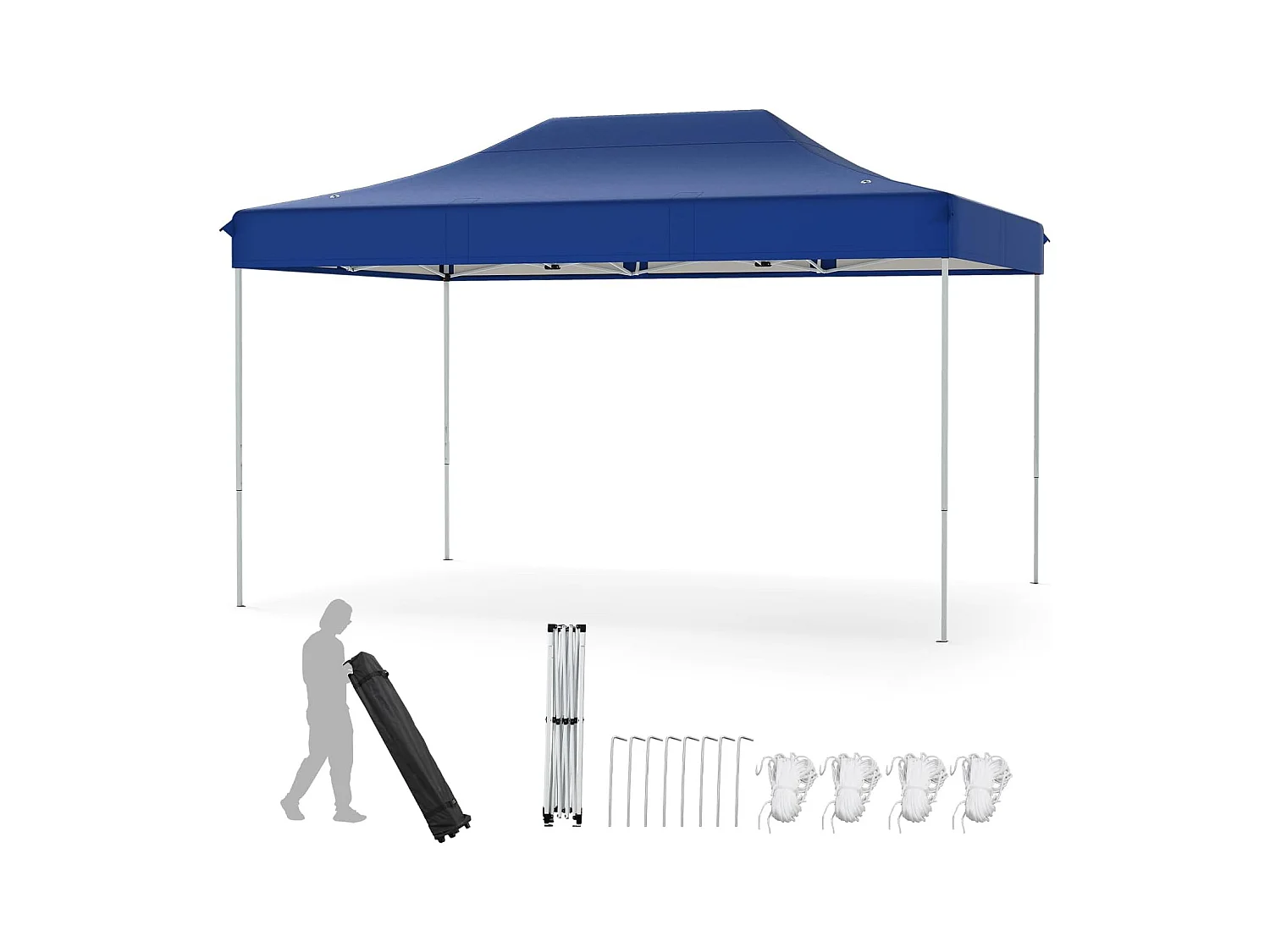 Tonnelle de Jardin Instantanée 300 x 445 CM, Tente de Jardin avec Trous de Drainage Sac à roulettes 4 Cordes, Abri Ajustable pour Marché Camping Mariage (Bleu)