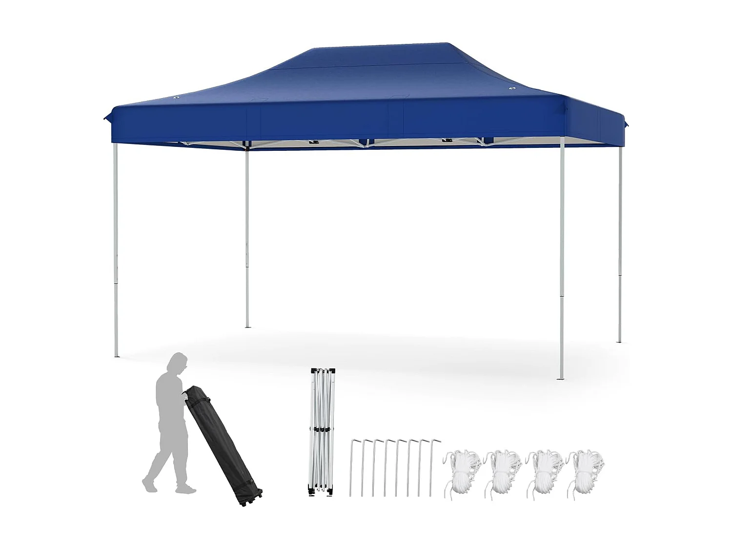 Tonnelle de Jardin Instantanée 300 x 445 CM, Tente de Jardin avec Trous de Drainage Sac à roulettes 4 Cordes, Abri Ajustable pour Marché Camping Mariage (Bleu)