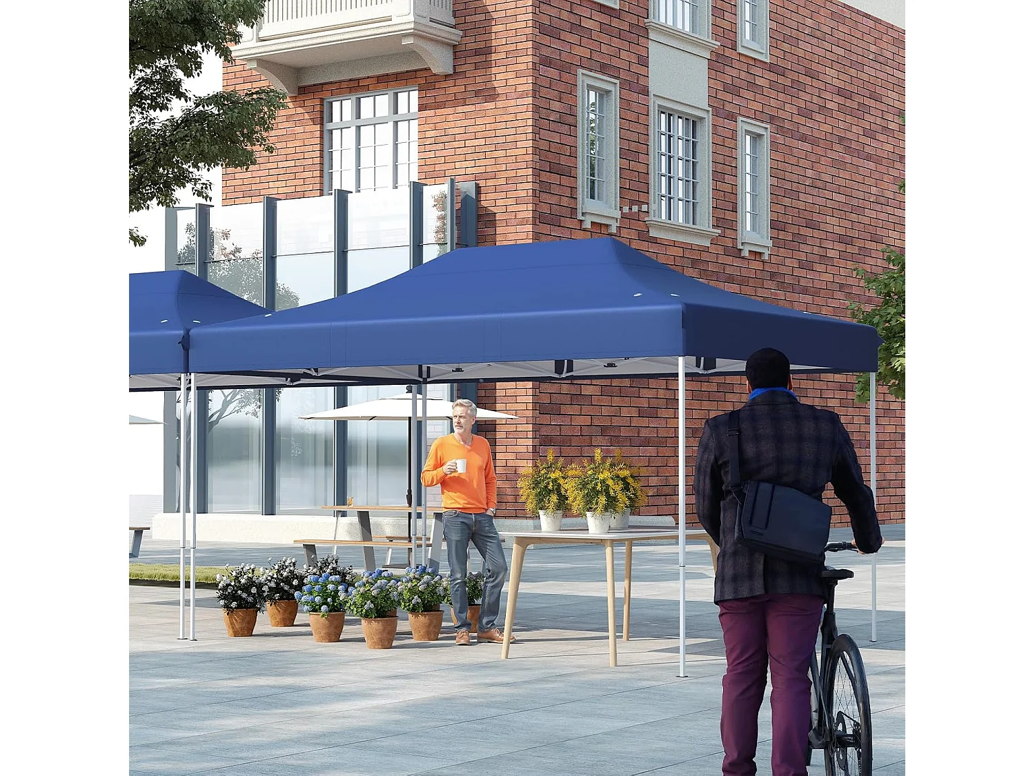 Tonnelle de Jardin Instantanée 300 x 445 CM, Tente de Jardin avec Trous de Drainage Sac à roulettes 4 Cordes, Abri Ajustable pour Marché Camping Mariage (Bleu)