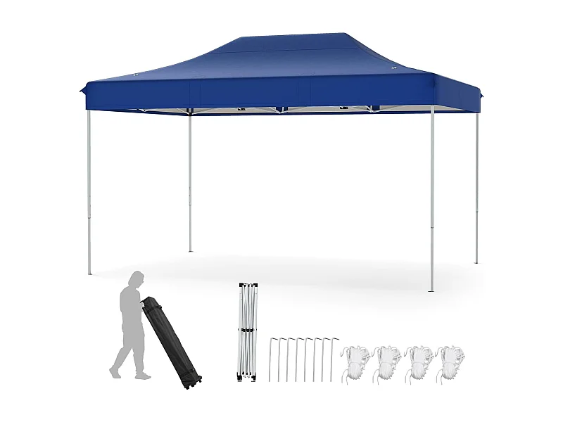Tonnelle de Jardin Instantanée 300 x 445 CM, Tente de Jardin avec Trous de Drainage Sac à roulettes 4 Cordes, Abri Ajustable pour Marché Camping Mariage (Bleu)