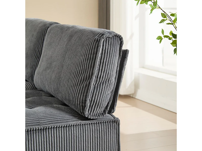 Hoekbank modulair ombouwbaar in fluweel grijs - 6-zits - ergonomisch - met opbergzakken - 308x154x82cm