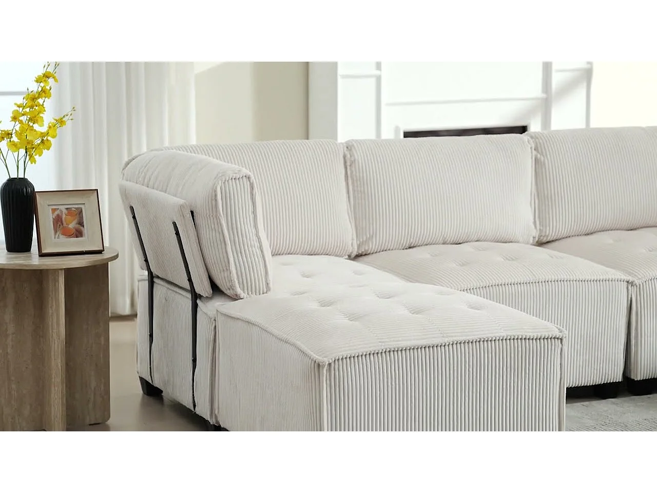 Canapé d'angle modulable convertible en Velours gris - 6 places - ergonomique - avec poches de rangement - 308x154x82cm