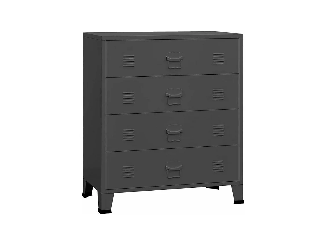Commode 4 tiroirs métal Kibane 78cm - Style industriel-Couleur Gris