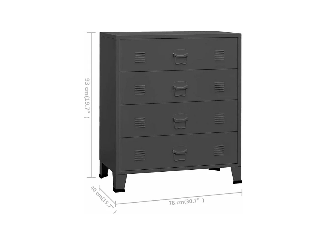 Commode 4 tiroirs métal Kibane 78cm - Style industriel-Couleur Gris