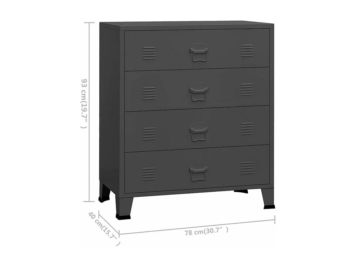 Commode 4 tiroirs métal Kibane 78cm - Style industriel-Couleur Gris