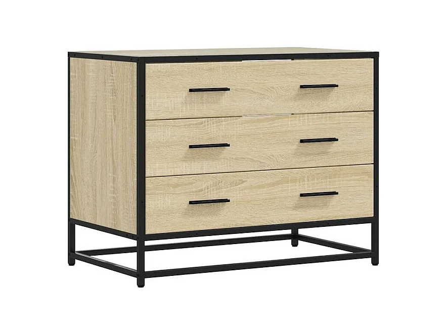 Commode 3 tiroirs Dovany L70xH56xP41 - Bois et métal-Couleur Chêne clair
