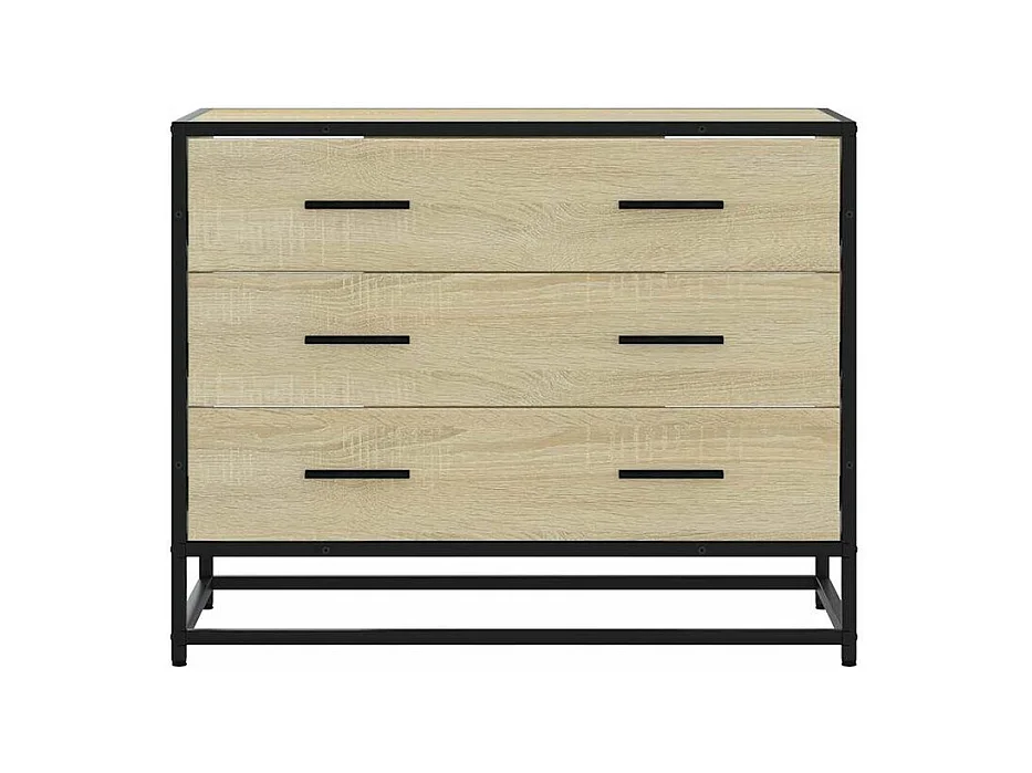 Commode 3 tiroirs Dovany L70xH56xP41 - Bois et métal-Couleur Chêne clair
