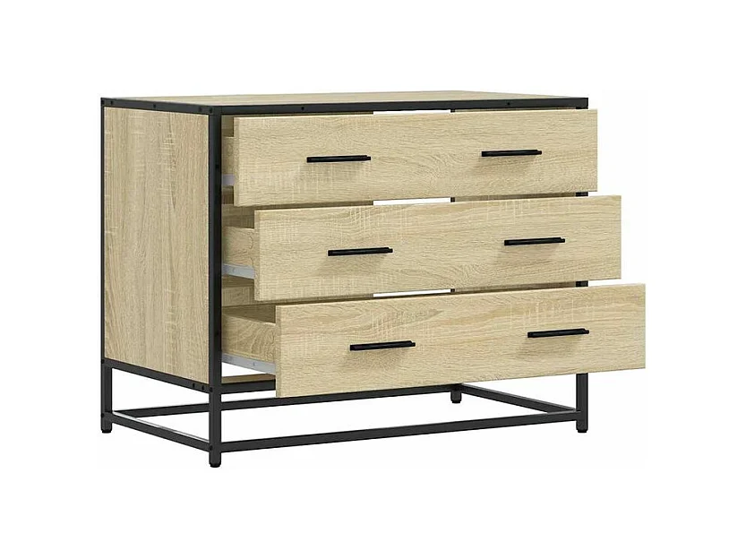 Commode 3 tiroirs Dovany L70xH56xP41 - Bois et métal-Couleur Chêne clair