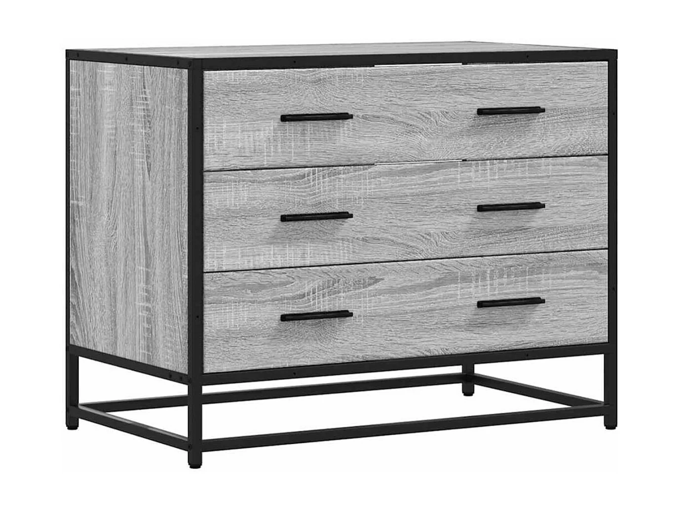 Commode 3 tiroirs Dovany L70xH56xP41 - Bois et métal-Couleur Chêne clair