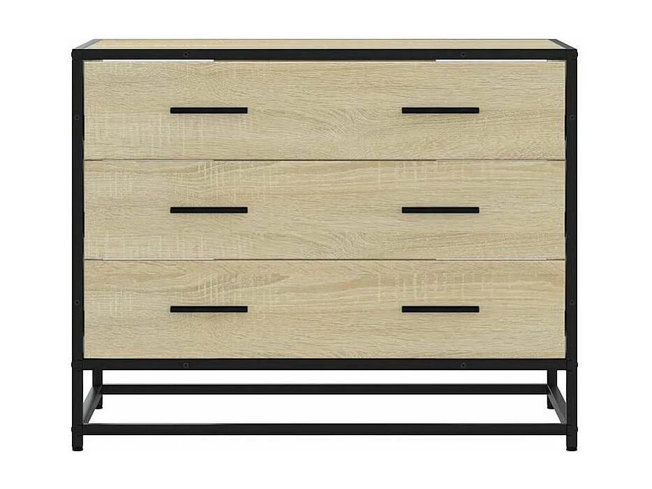 Commode 3 tiroirs Dovany L70xH56xP41 - Bois et métal-Couleur Chêne clair