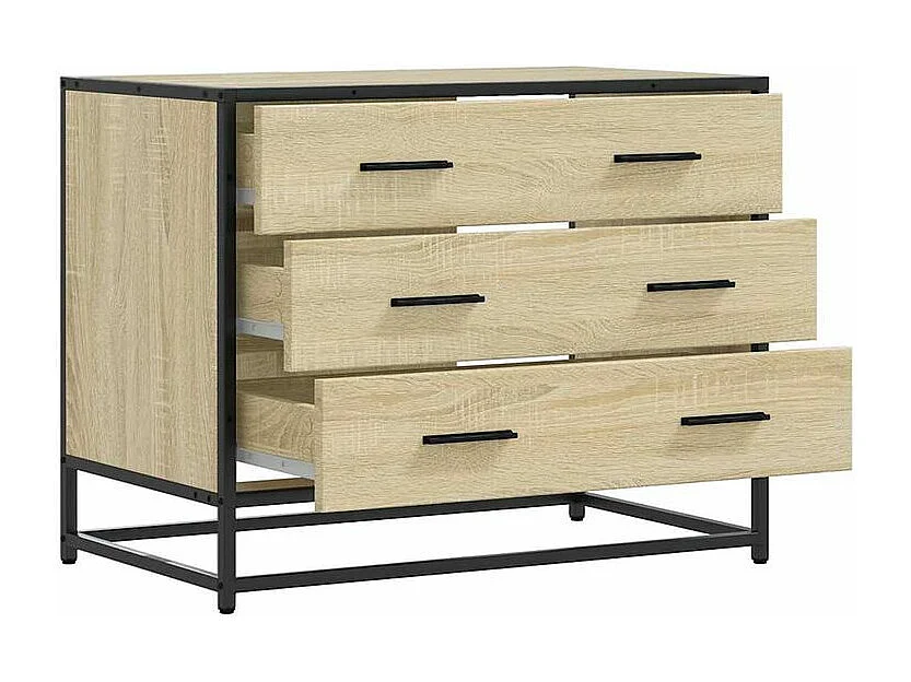 Commode 3 tiroirs Dovany L70xH56xP41 - Bois et métal-Couleur Chêne clair