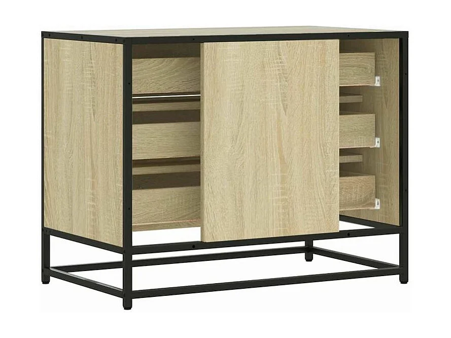 Commode 3 tiroirs Dovany L70xH56xP41 - Bois et métal-Couleur Chêne clair