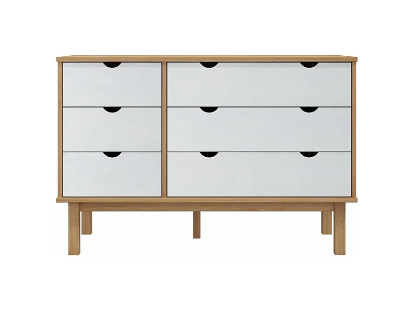 Commode marron et blanc 111x43x73,5 bois de pin massif