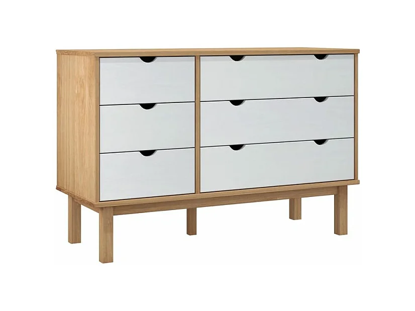 Commode marron et blanc 111x43x73,5 bois de pin massif