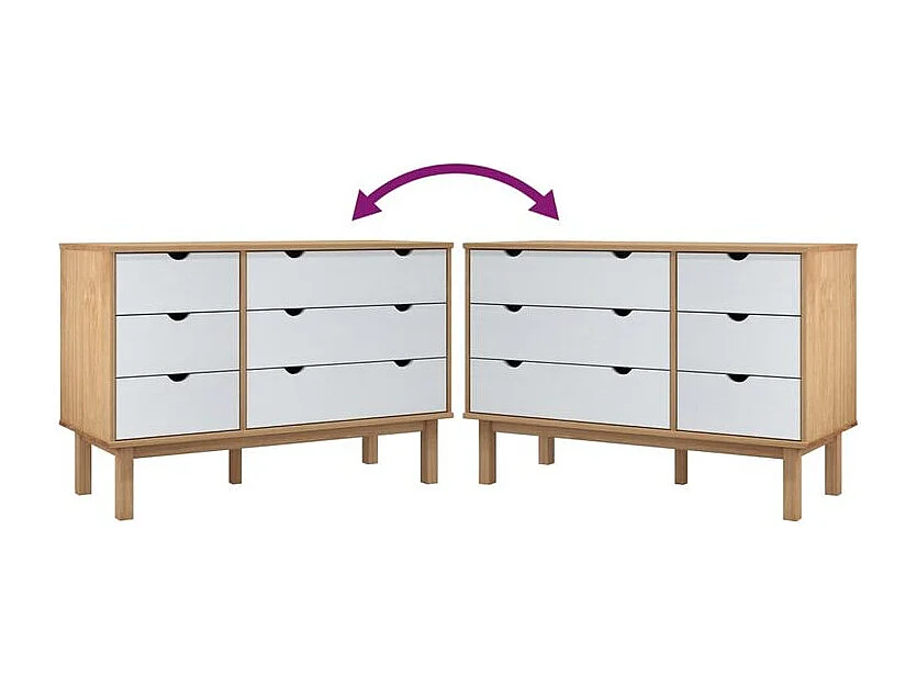 Commode marron et blanc 111x43x73,5 bois de pin massif