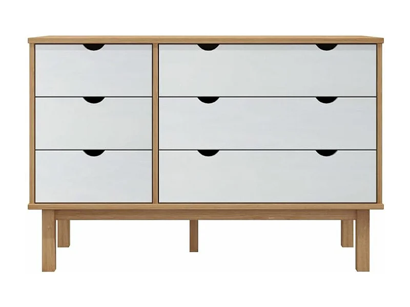 Commode marron et blanc 111x43x73,5 bois de pin massif