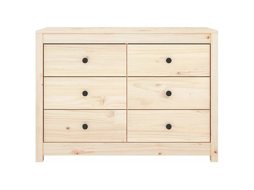 Commode 6 tiroirs en bois de pin massif 100cm – Collection Kaskita-Couleur Naturel