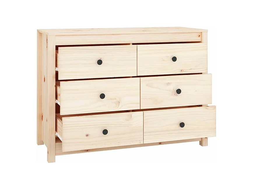 Commode 6 tiroirs en bois de pin massif 100cm – Collection Kaskita-Couleur Naturel