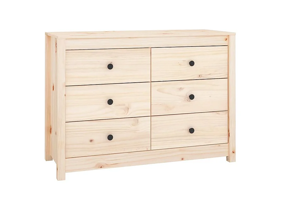 Commode 6 tiroirs en bois de pin massif 100cm – Collection Kaskita-Couleur Naturel