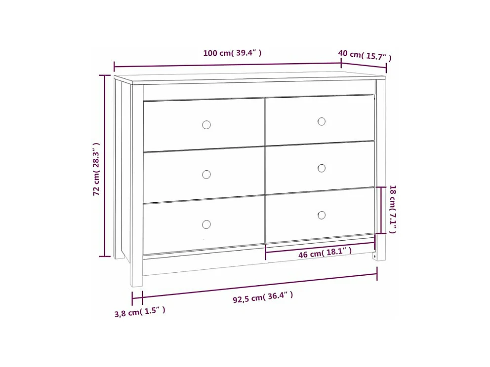 Commode 6 tiroirs en bois de pin massif 100cm – Collection Kaskita-Couleur Naturel