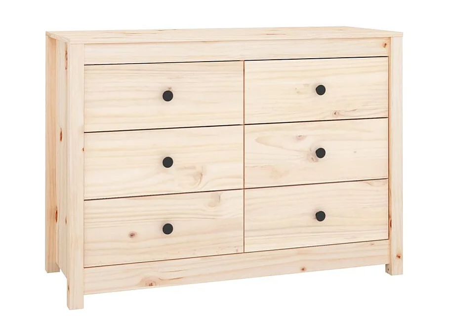 Commode 6 tiroirs en bois de pin massif 100cm – Collection Kaskita-Couleur Naturel
