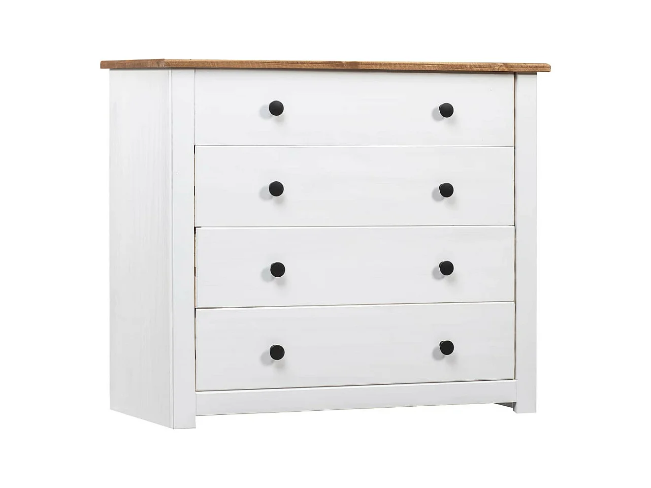 Commode 4 tiroirs en bois de pin massif Autika 80cm – Élégance rustique et praticité-Couleur Blanc