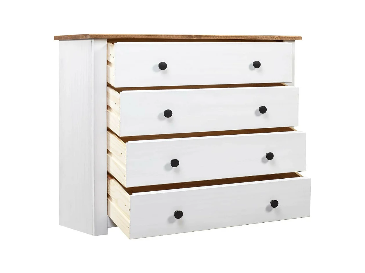 Commode 4 tiroirs en bois de pin massif Autika 80cm – Élégance rustique et praticité-Couleur Blanc