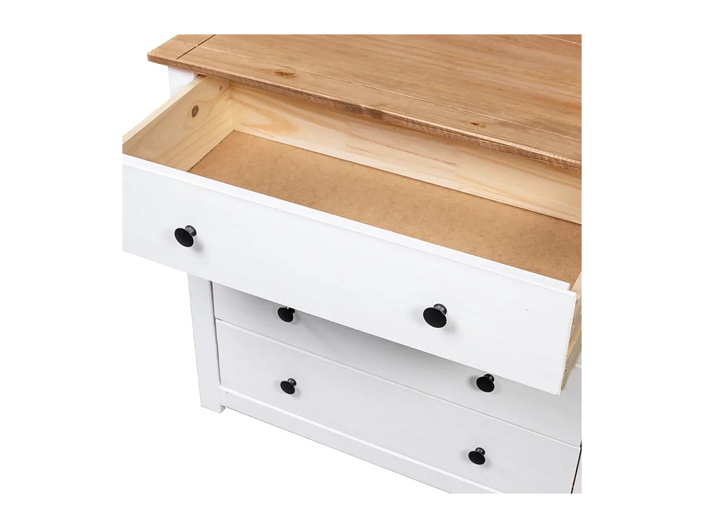 Commode 4 tiroirs en bois de pin massif Autika 80cm – Élégance rustique et praticité-Couleur Blanc