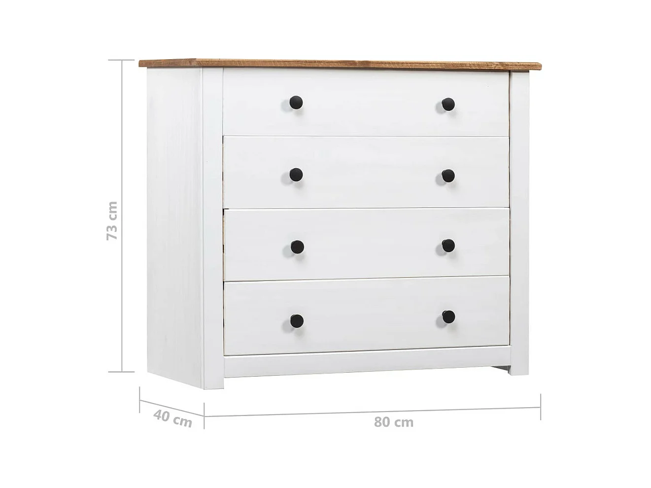 Commode 4 tiroirs en bois de pin massif Autika 80cm – Élégance rustique et praticité-Couleur Blanc