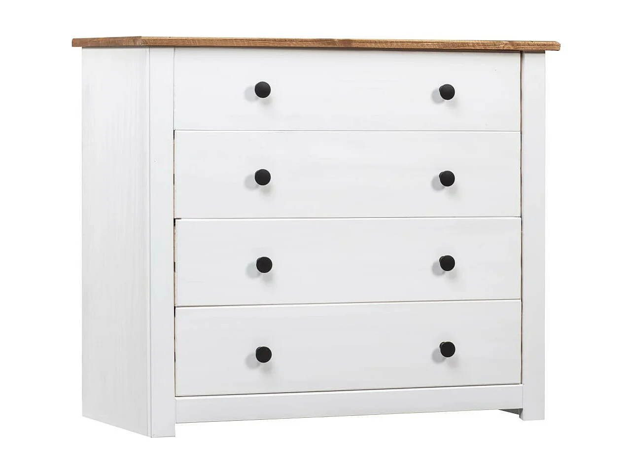 Commode 4 tiroirs en bois de pin massif Autika 80cm – Élégance rustique et praticité-Couleur Blanc