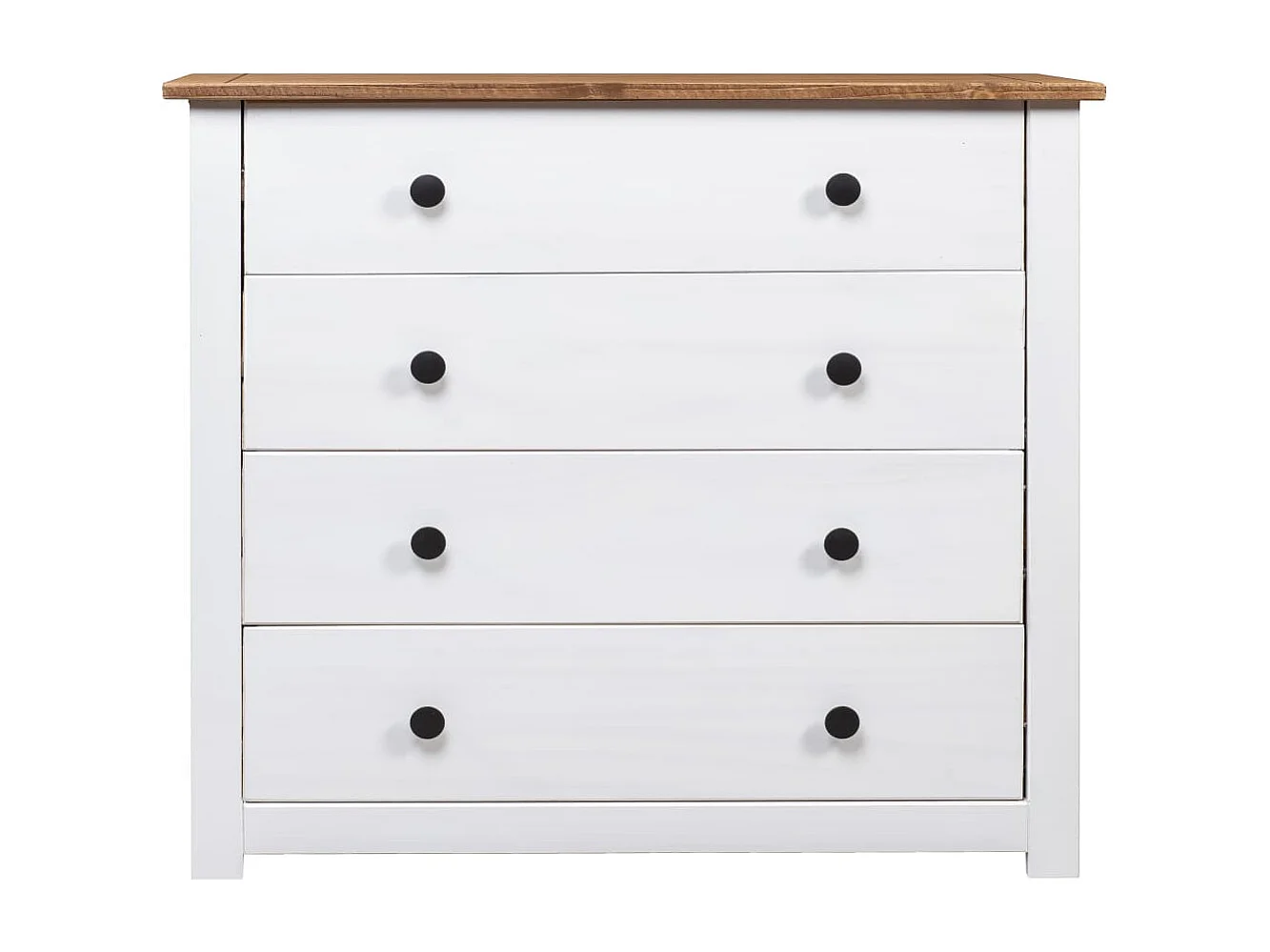 Commode 4 tiroirs en bois de pin massif Autika 80cm – Élégance rustique et praticité-Couleur Blanc
