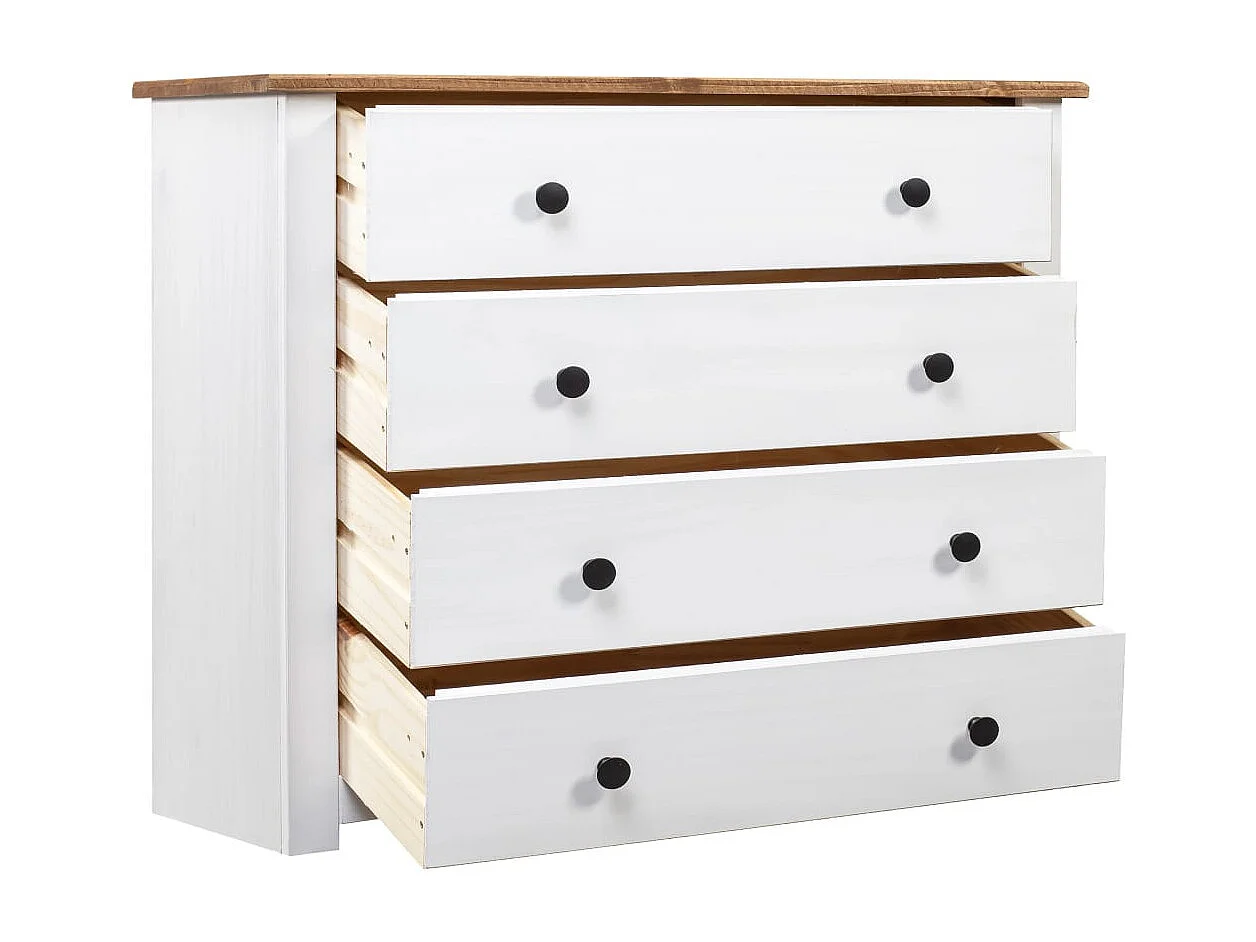 Commode 4 tiroirs en bois de pin massif Autika 80cm – Élégance rustique et praticité-Couleur Blanc