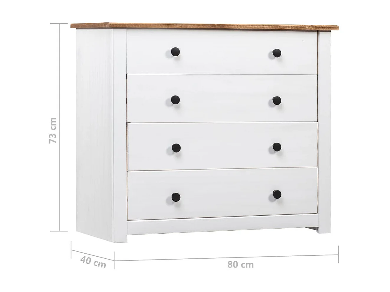 Commode 4 tiroirs en bois de pin massif Autika 80cm – Élégance rustique et praticité-Couleur Blanc