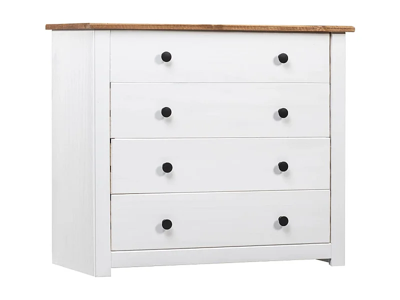 Commode 4 tiroirs en bois de pin massif Autika 80cm – Élégance rustique et praticité-Couleur Blanc