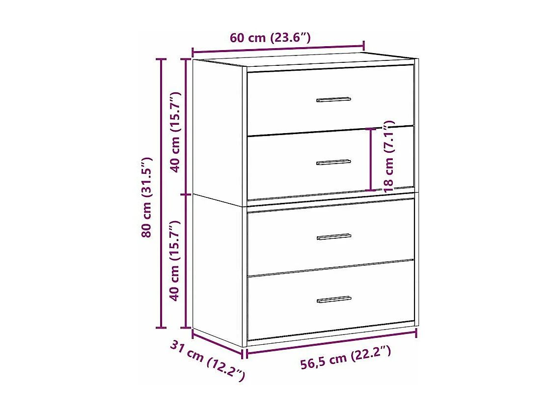 Armoires avec 2 tiroirs 2 pcs chêne noir bois d'ingénierie