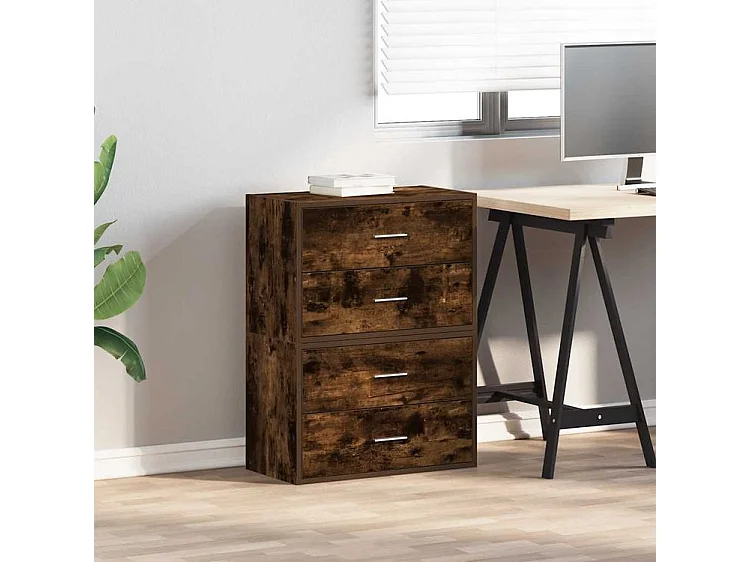 Armoires avec 2 tiroirs 2 pcs chêne fumé bois d'ingénierie