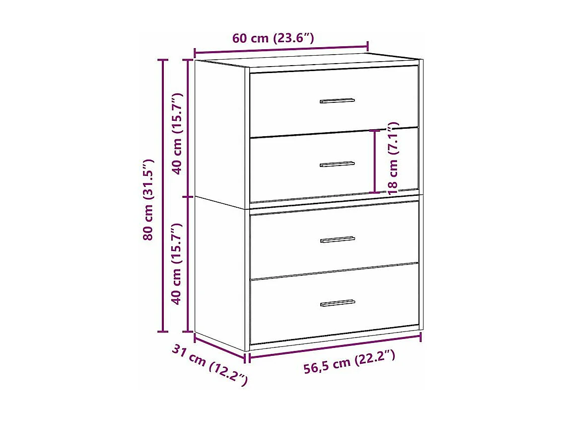 Armoires avec 2 tiroirs 2 pcs chêne fumé bois d'ingénierie