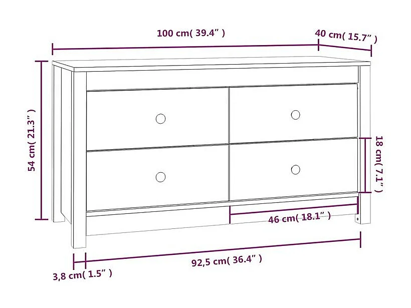 Armoire latérale 100x40x54 Bois de pin massif
