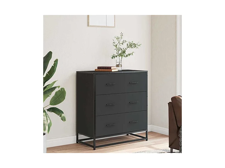 Commode 3 tiroirs Dovany L68xH76xP35 - Bois et métal-Couleur Noir