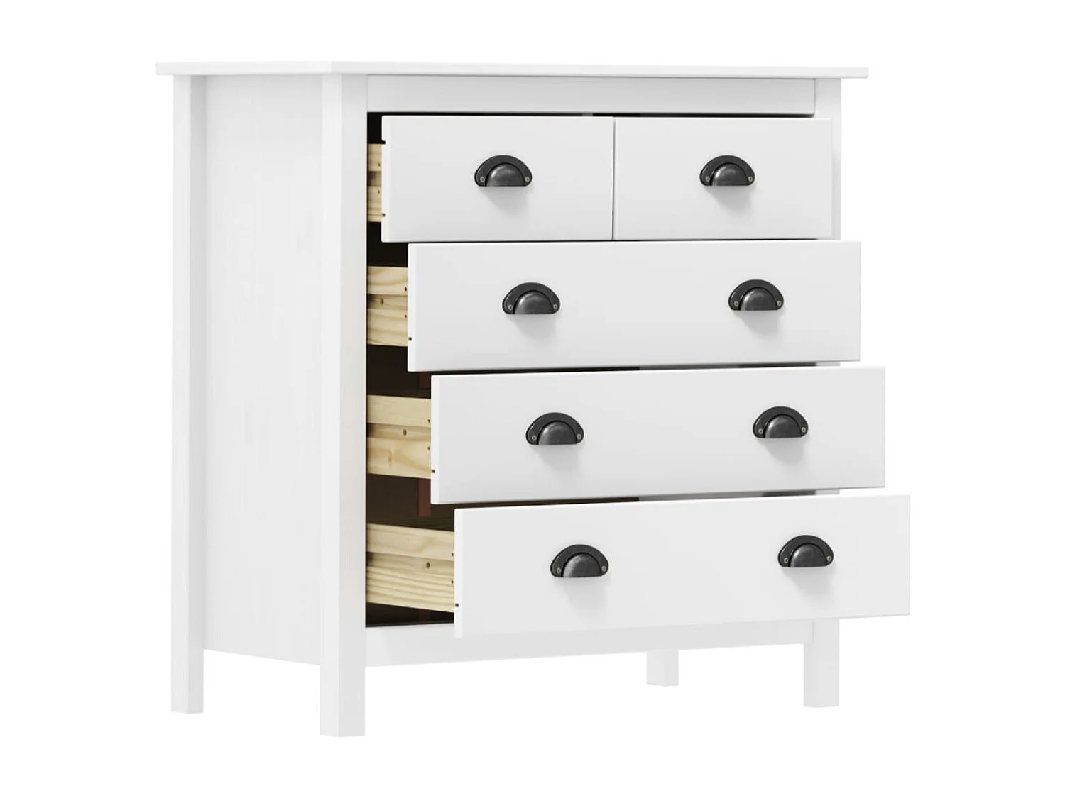 Petite commode 5 tiroirs Kalexia 79cm - Bois de pin massif-Couleur Blanc et Chêne