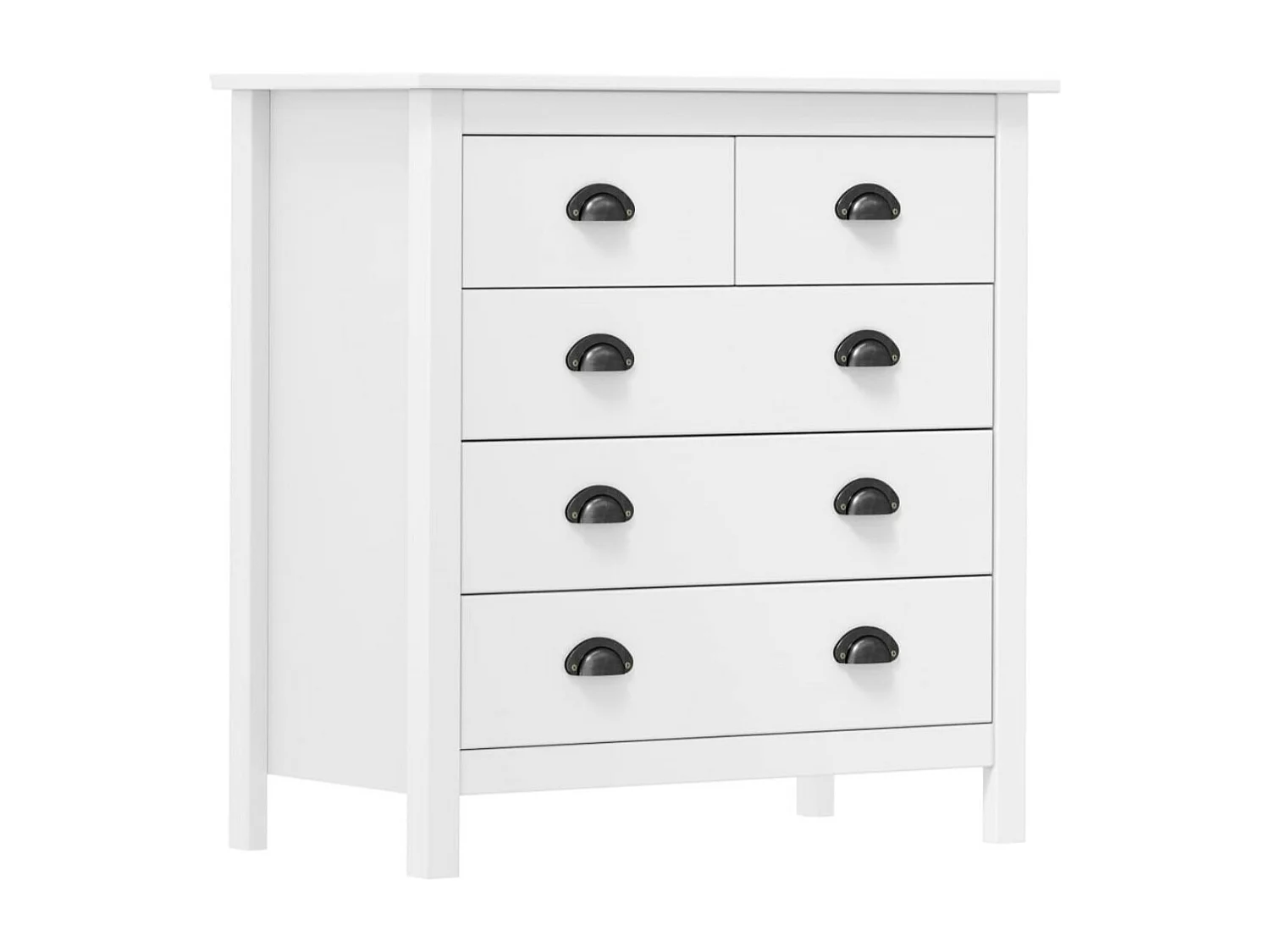 Petite commode 5 tiroirs Kalexia 79cm - Bois de pin massif-Couleur Blanc et Chêne